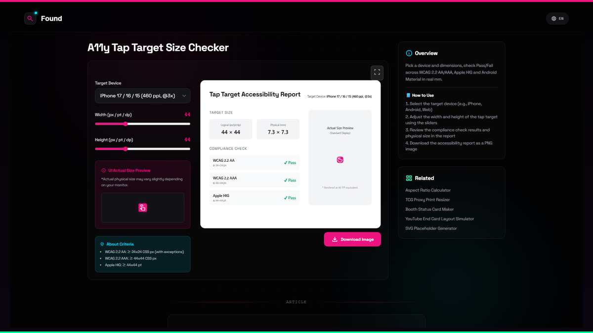 Decreasing Size Target A11y Tap Target Size Checker - Found