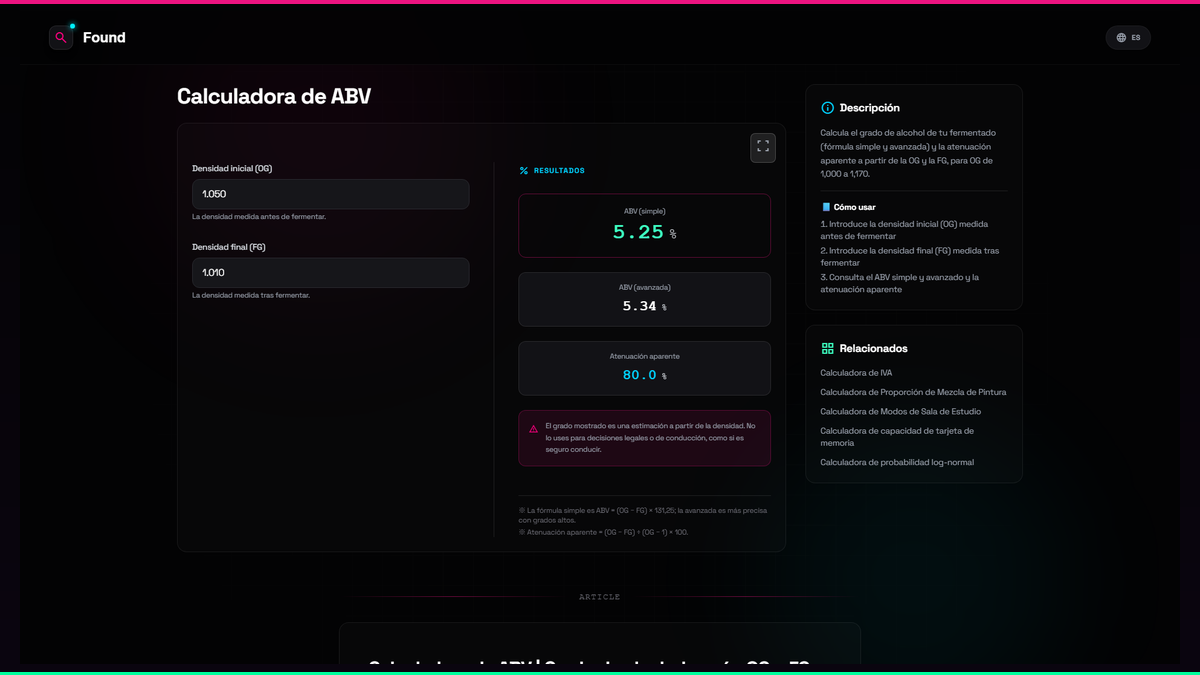 Abv Chat Calculadora de ABV - Found