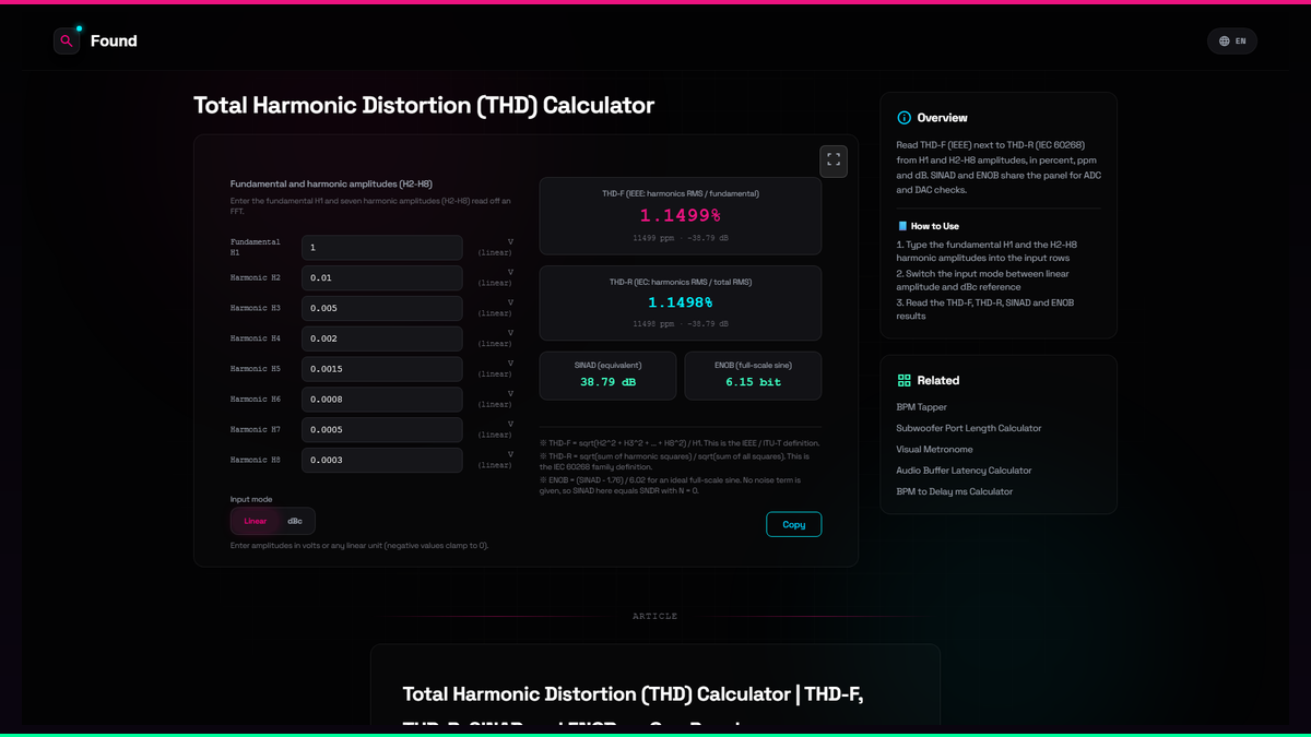 Thd Examples Total Harmonic Distortion (THD) Calculator - Found