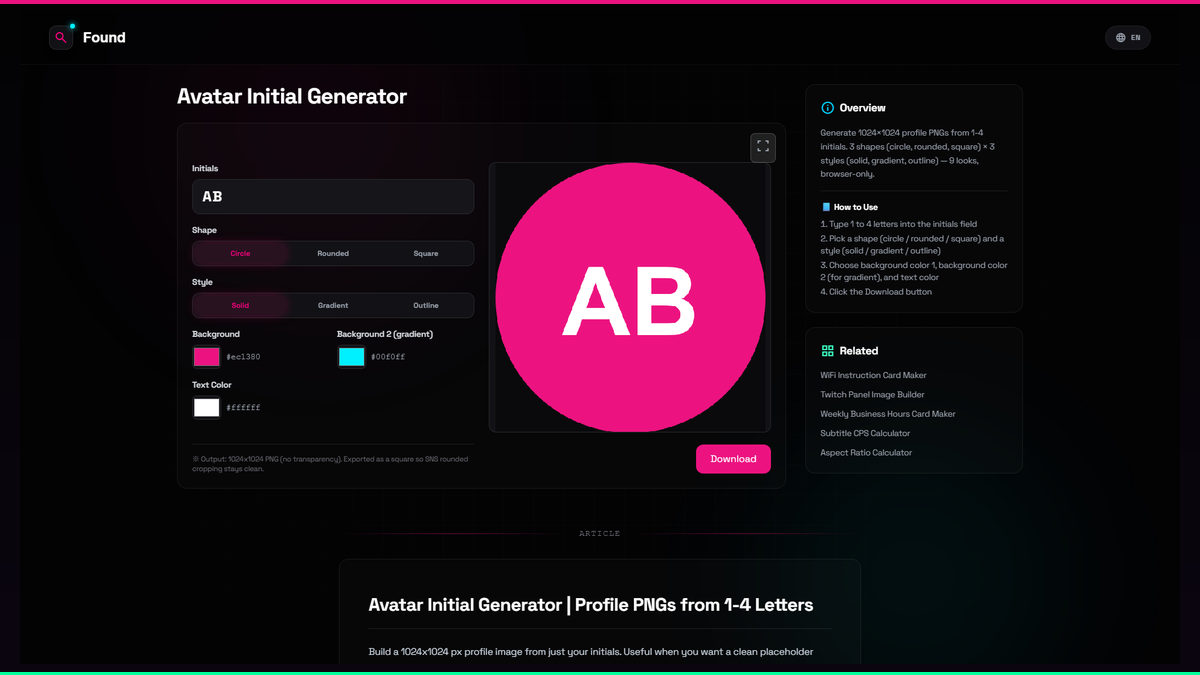 Avatar Initial Generator - Found