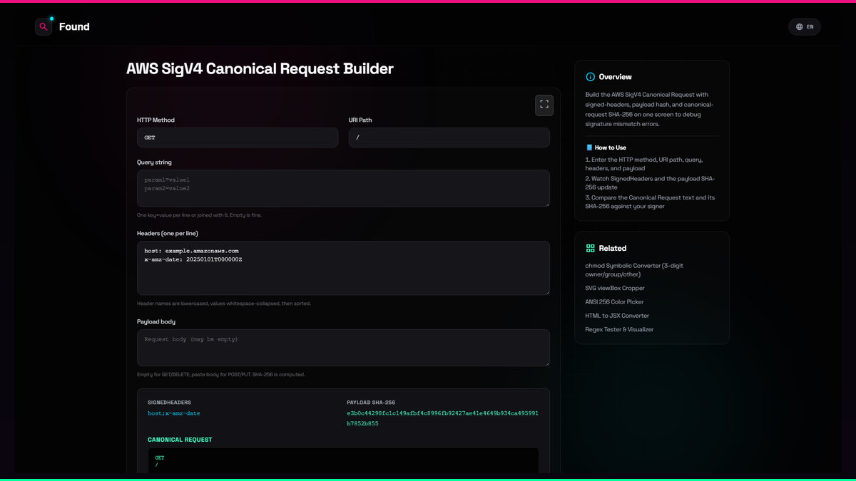 AWS SigV4 Canonical Request Builder - Found