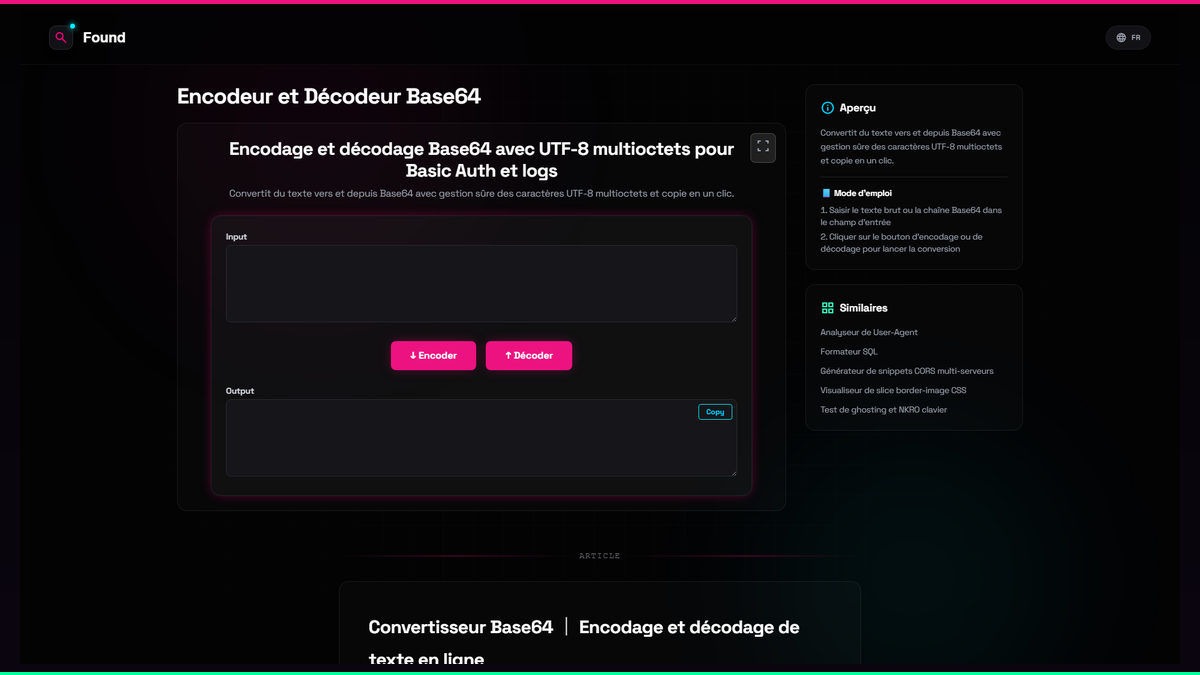 Encodeur et Décodeur Base64 - Found