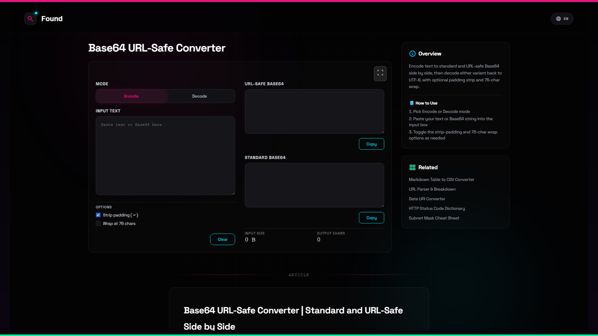 Base64 URL-Safe Converter - Found
