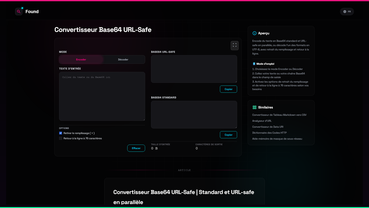 Convertisseur Base64 URL-Safe - Found