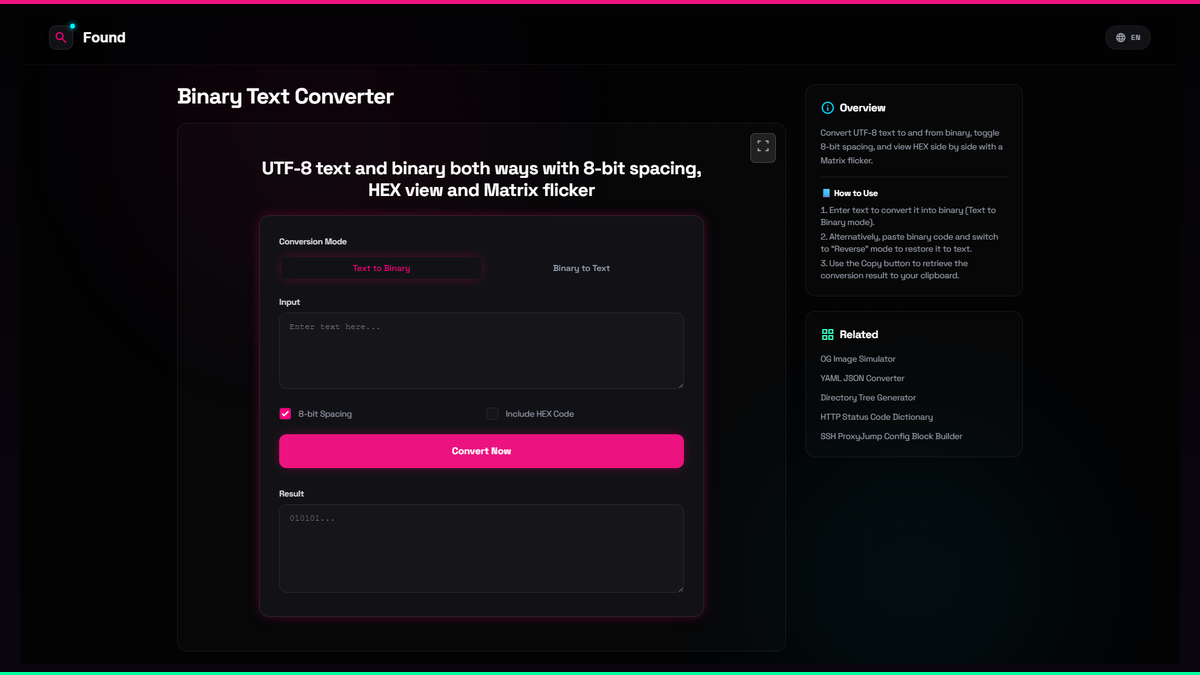 Binary Text Converter - Found