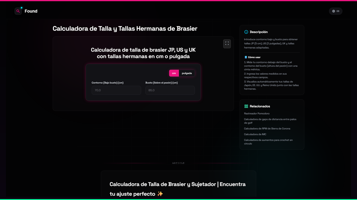 Calculadora de Talla y Tallas Hermanas de Brasier - Found
