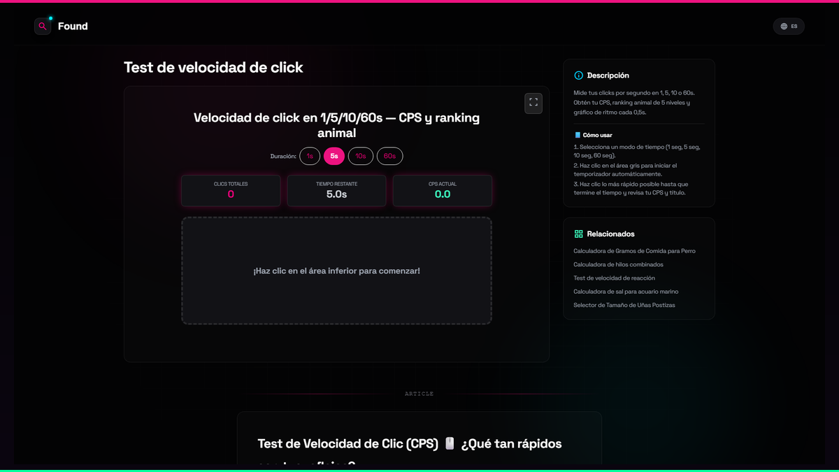 Test de velocidad de click - Found