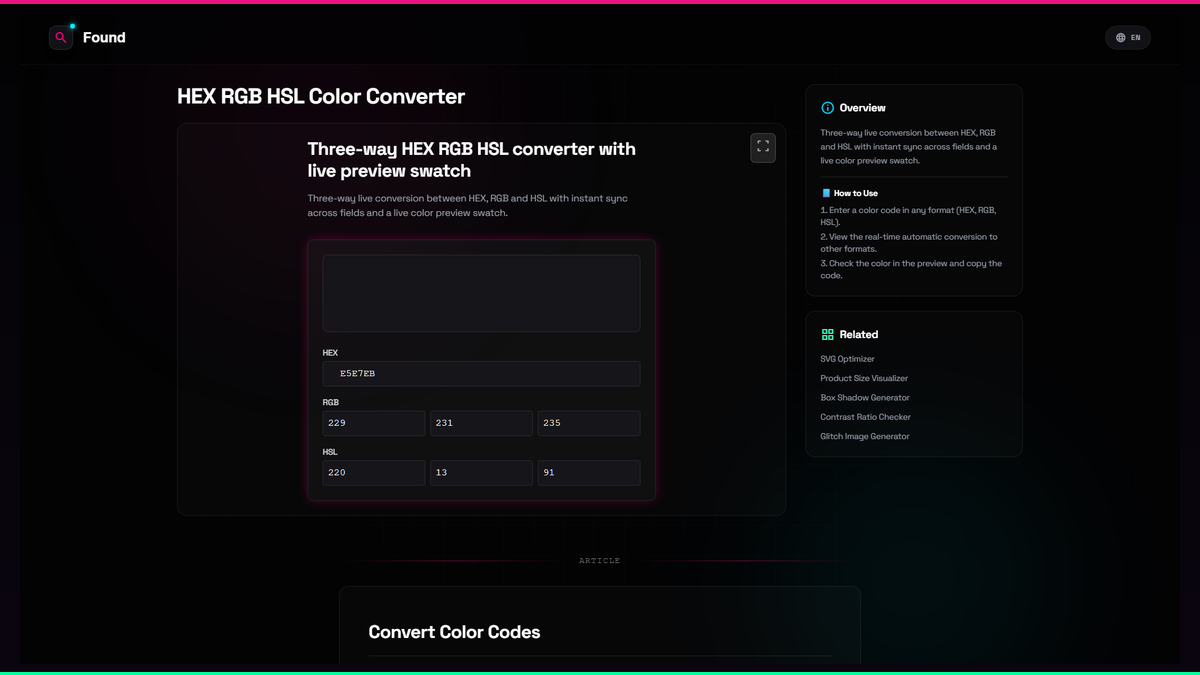 HEX RGB HSL Color Converter - Found