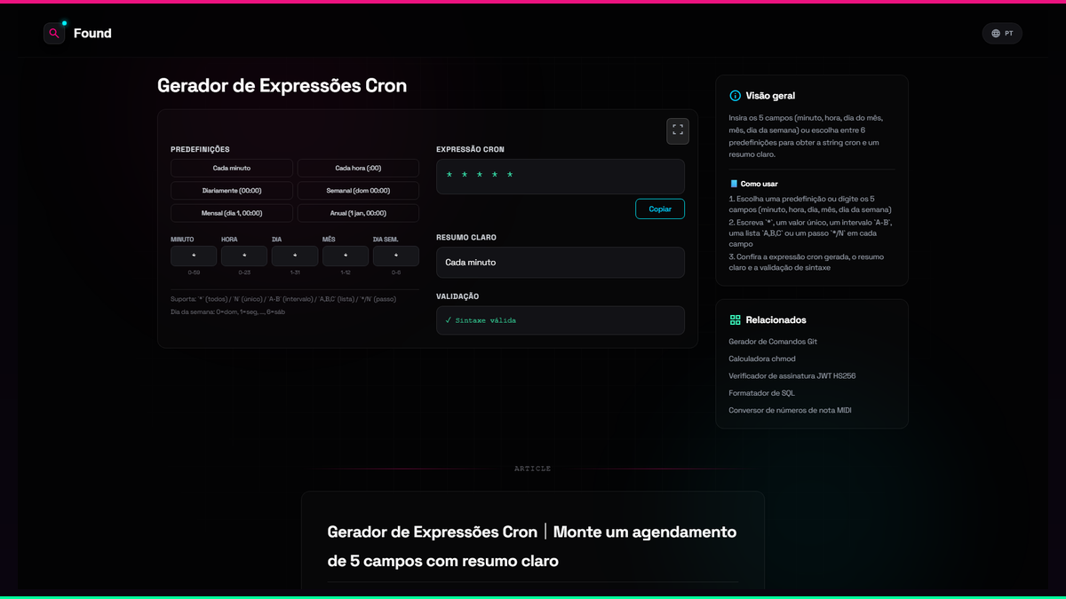 Gerador de Expressões Cron - Found