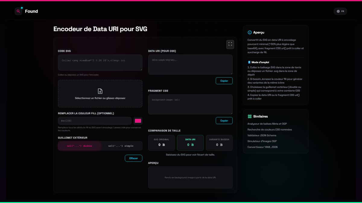 Encodeur de Data URI pour SVG - Found