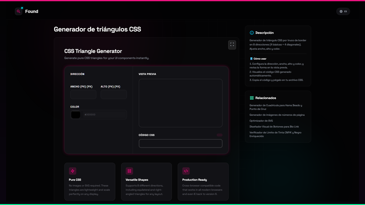 Generador de triángulos CSS - Found