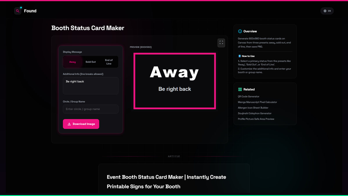 Status Card Visual Booth Status Card Maker - Found