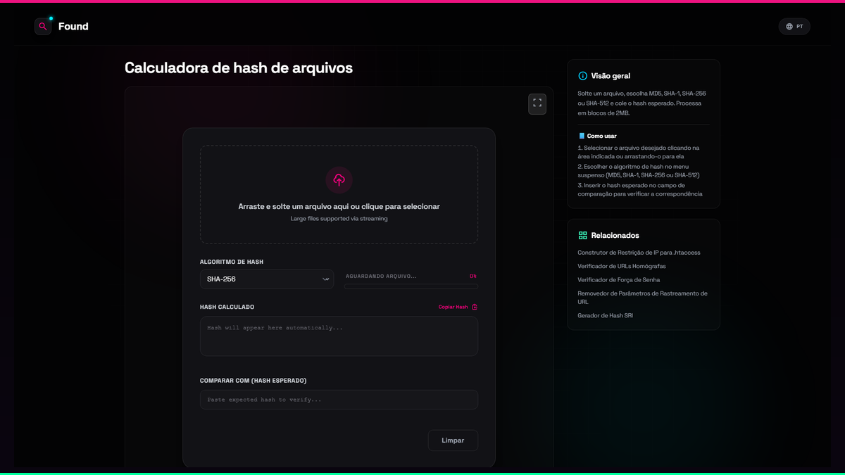 Calculadora de hash de arquivos - Found