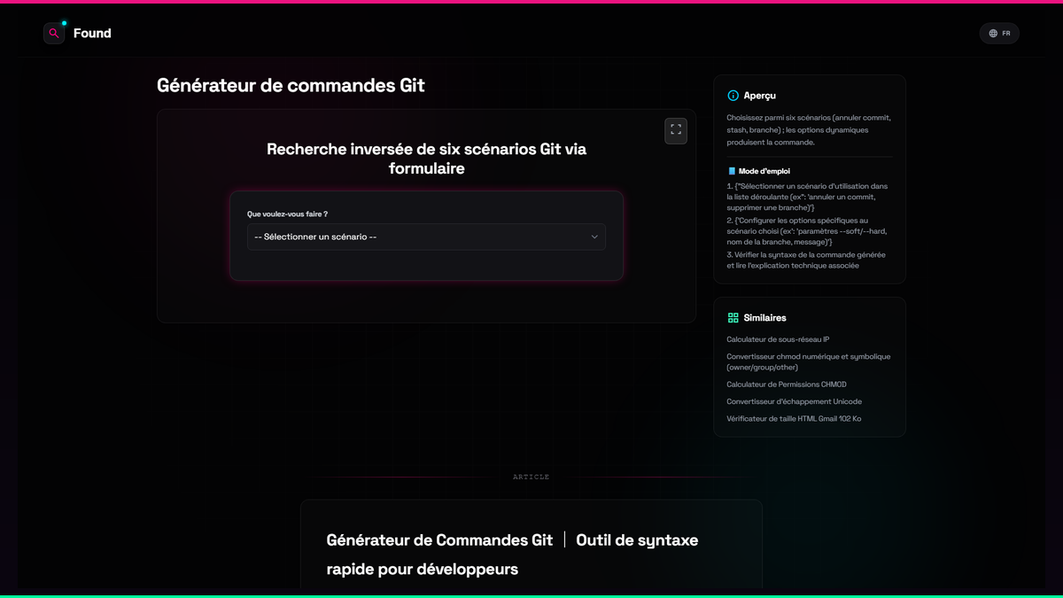 Générateur de commandes Git - Found