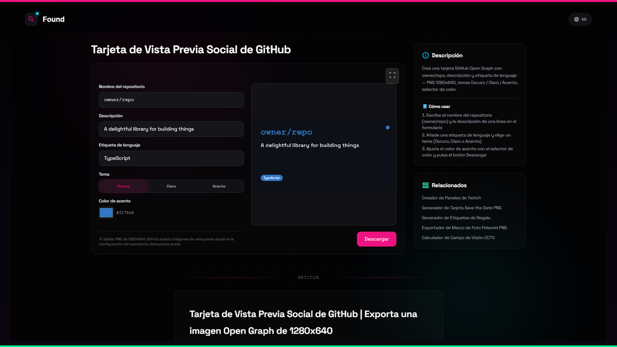 Tarjeta de Vista Previa Social de GitHub - Found
