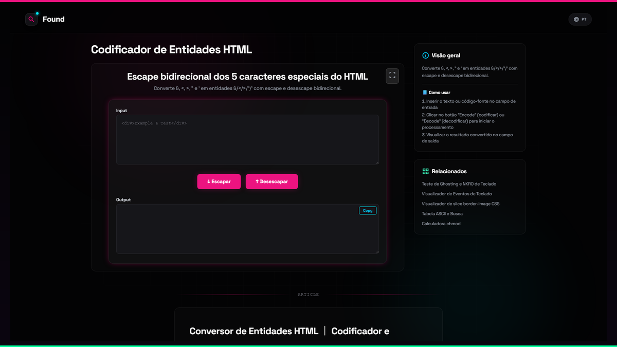 Codificador de Entidades HTML - Found