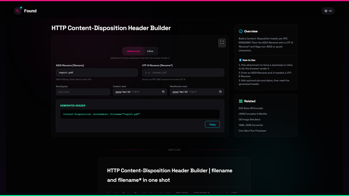 HTTP Content-Disposition Header Builder - Found