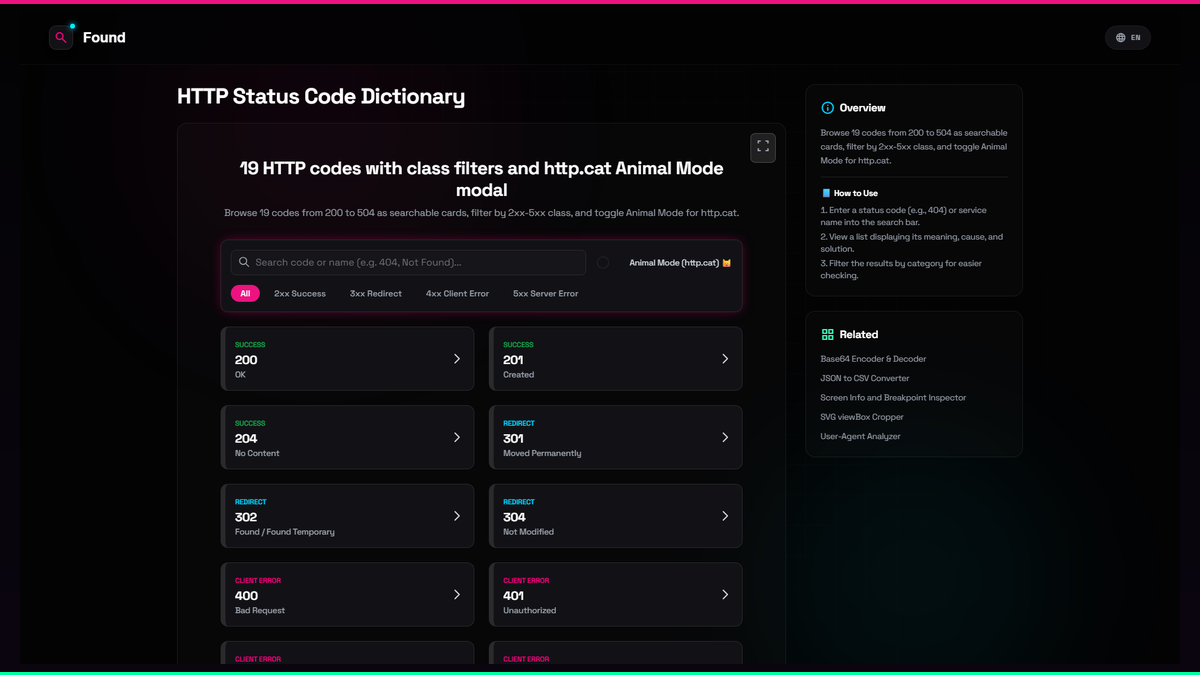 HTTP Status Code Dictionary - Found