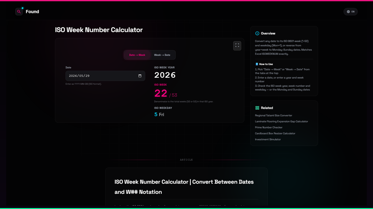 ISO Week Number Calculator - Found