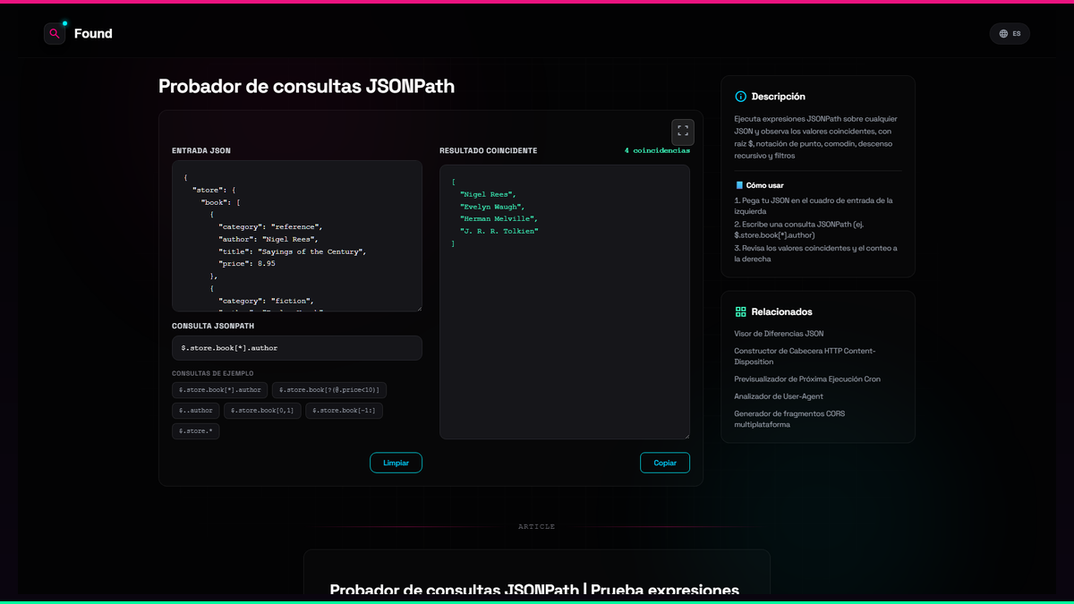 Probador de consultas JSONPath - Found
