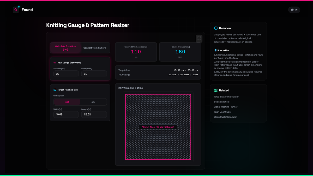 Pattern Resizer Knitting Gauge & Pattern Resizer - Found