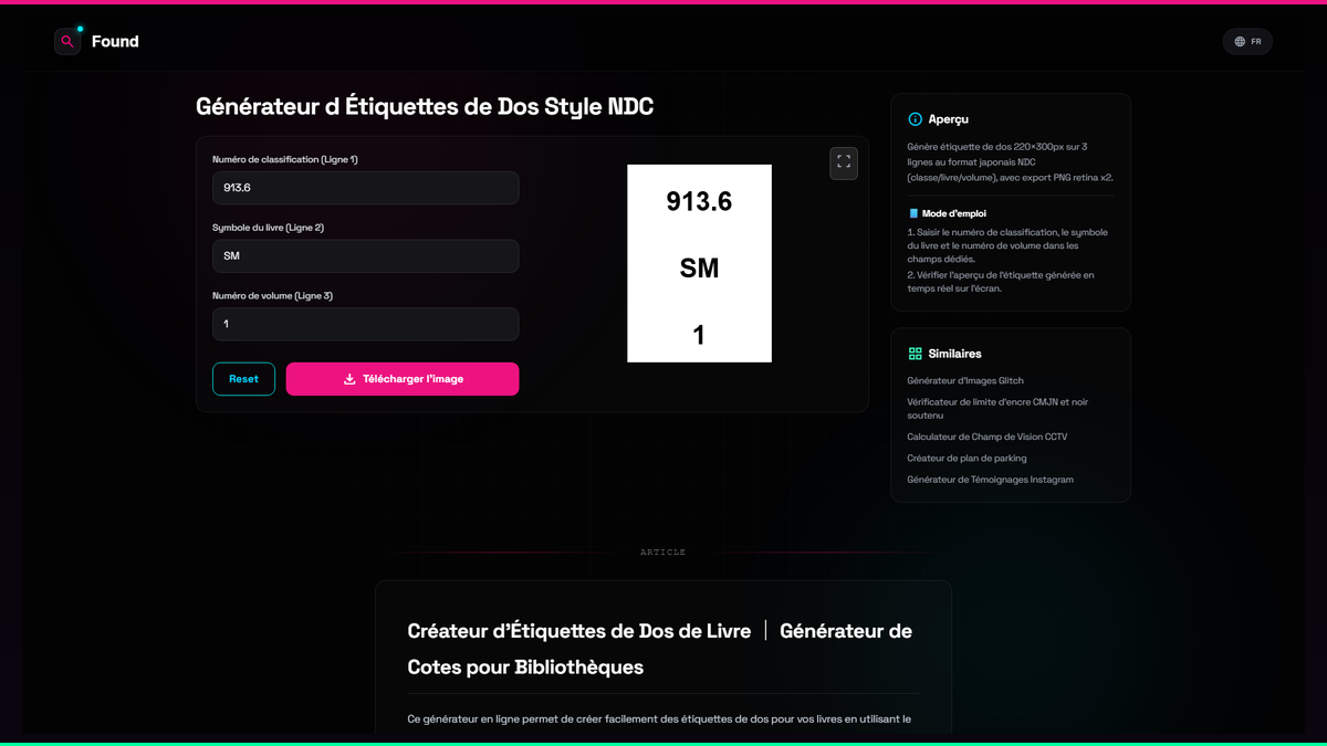 Générateur d Étiquettes de Dos Style NDC - Found