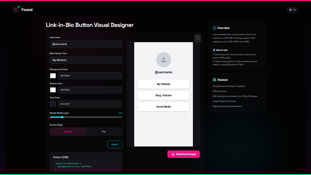 Link-in-Bio Button Visual Designer - Found