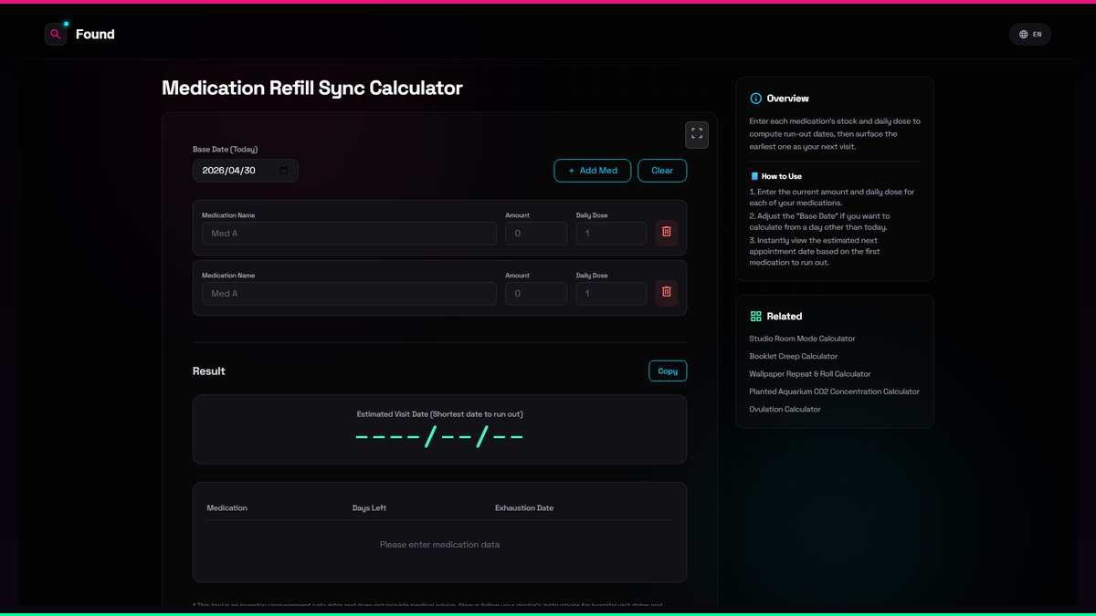 Medication Refill Sync Calculator - Found
