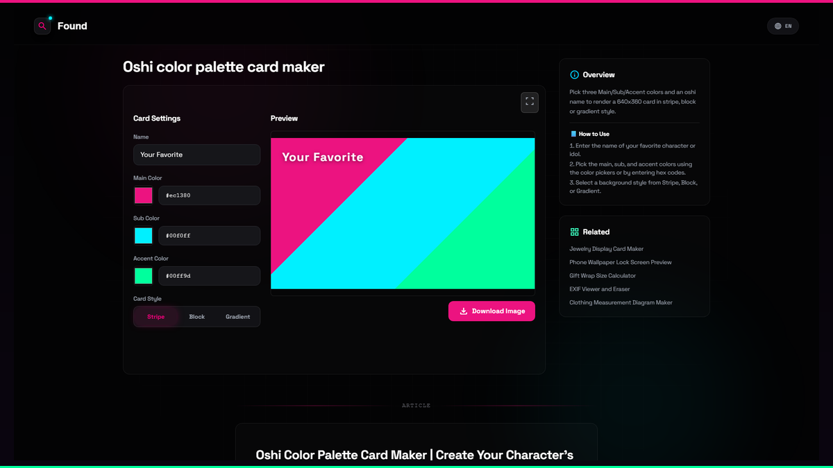 Color Video Card Oshi color palette card maker - Found