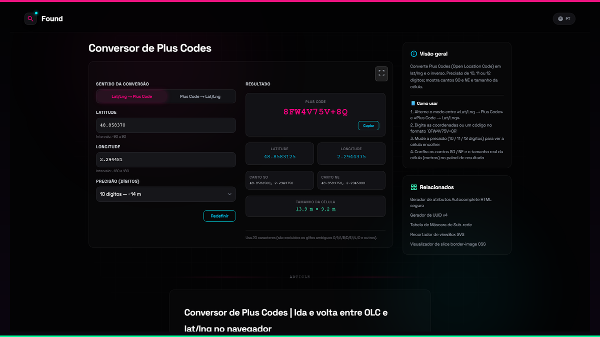 Double Plus Code Conversor de Plus Codes - Found