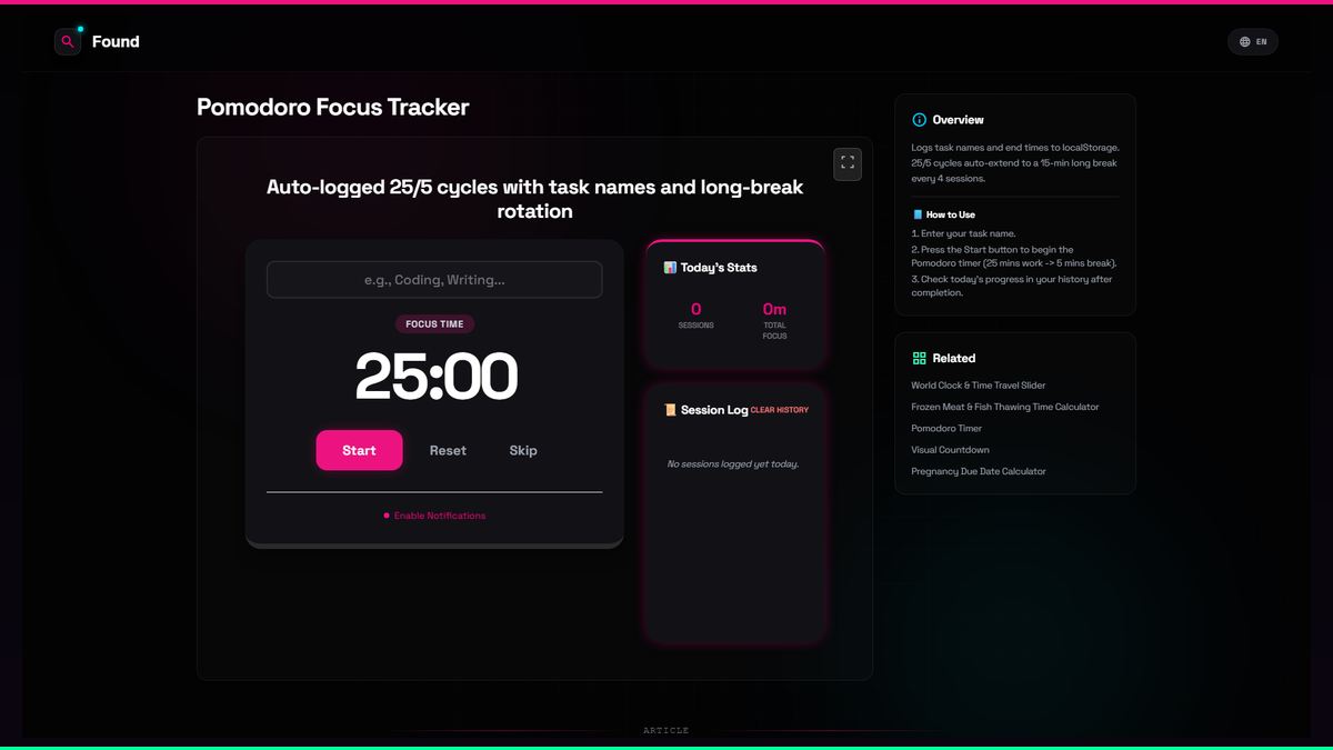Pomodoro Focus Tracker - Found