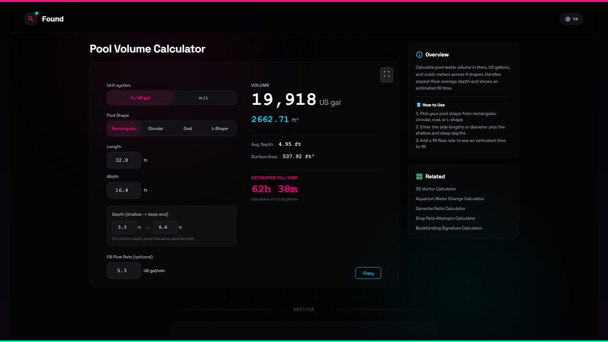 Volume Pooling Pool Volume Calculator - Found