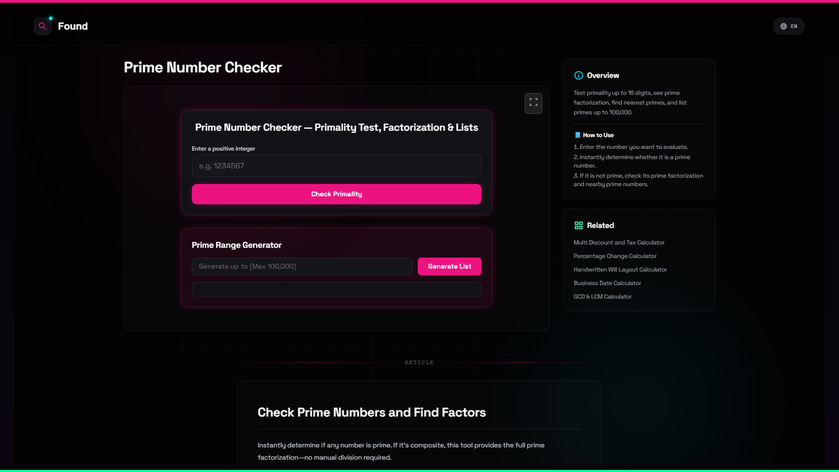 Prime Number Checker - Found