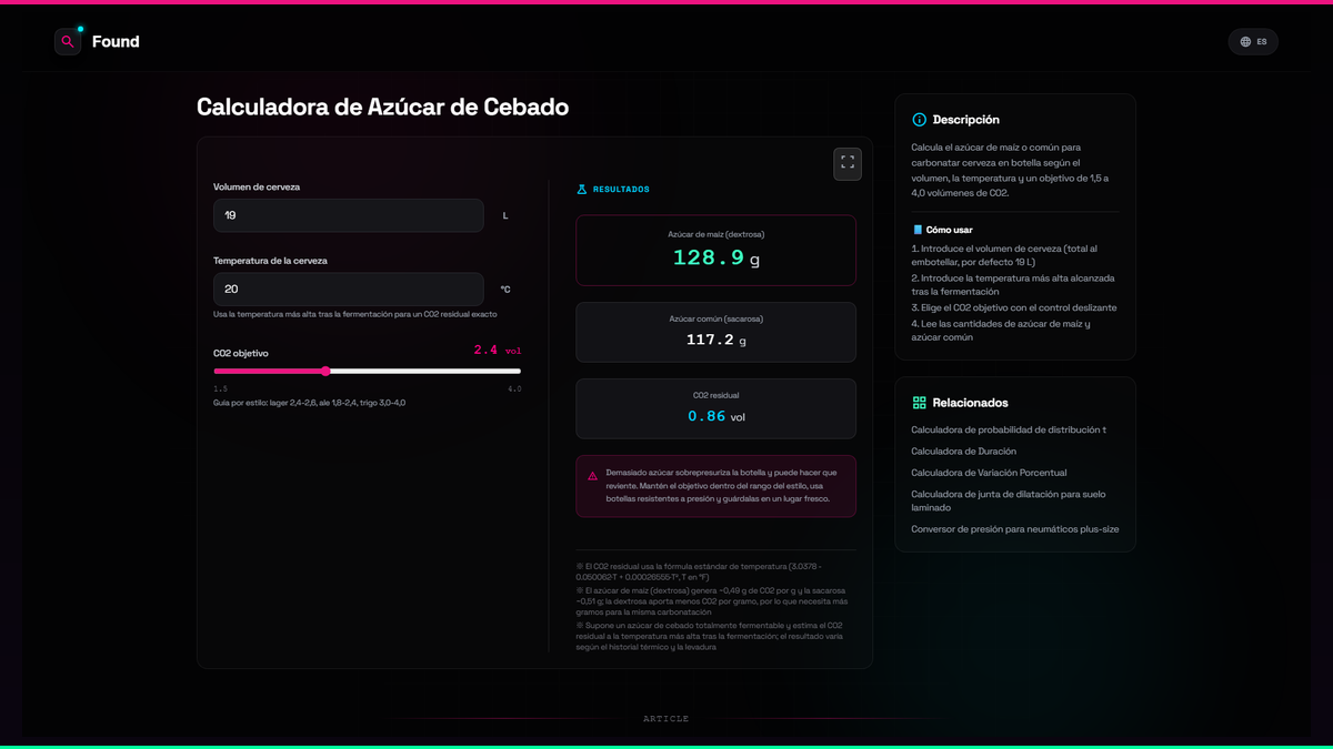 Calculadora de Azúcar de Cebado - Found