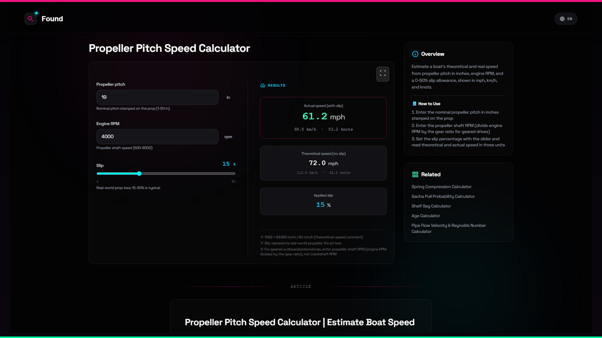 Prop Setting Calculation Propeller Pitch Speed Calculator - Found
