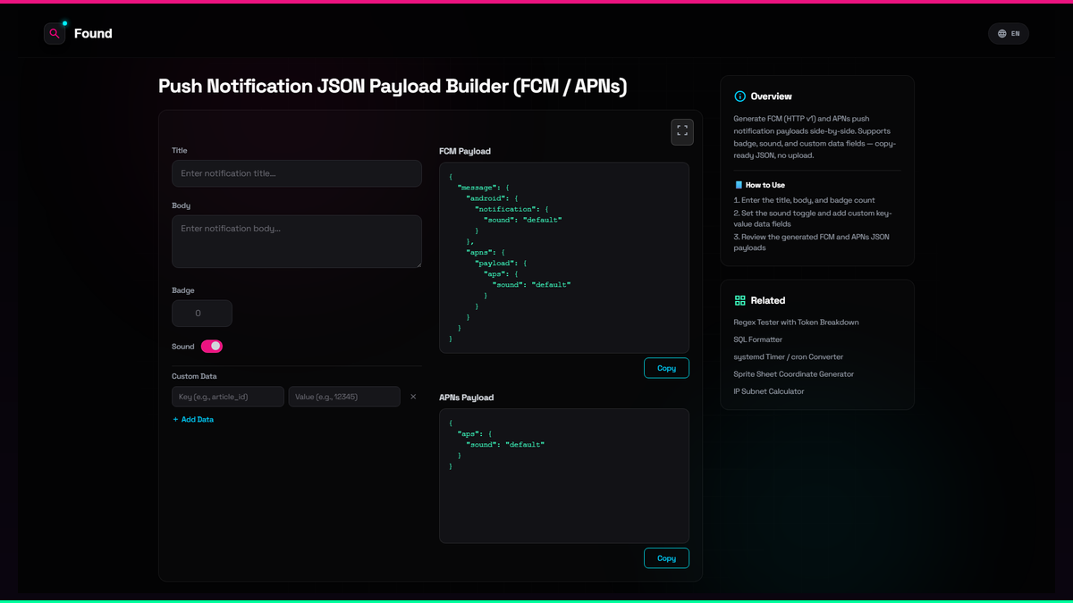 Push Notification JSON Payload Builder (FCM / APNs) - Found