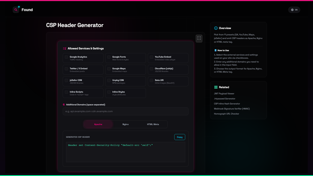 CSP Header Generator - Found