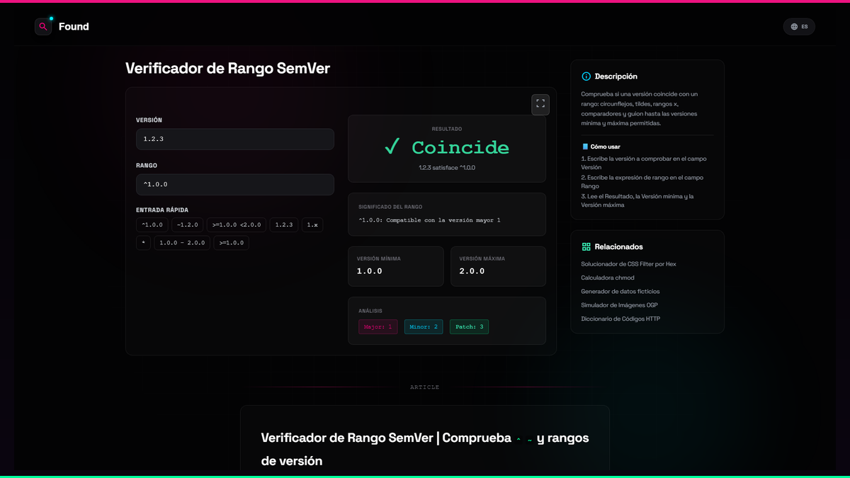 Verificador de Rango SemVer - Found
