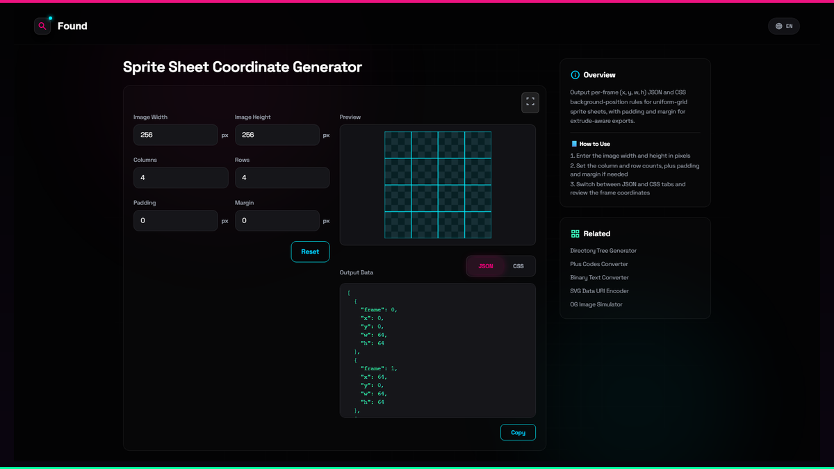 Sprite Sheet Coordinate Generator - Found