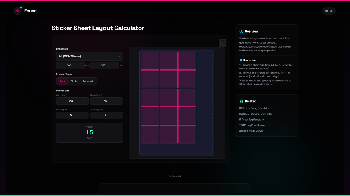 Sticker Layout 14 Sticker Sheet Layout Calculator - Found