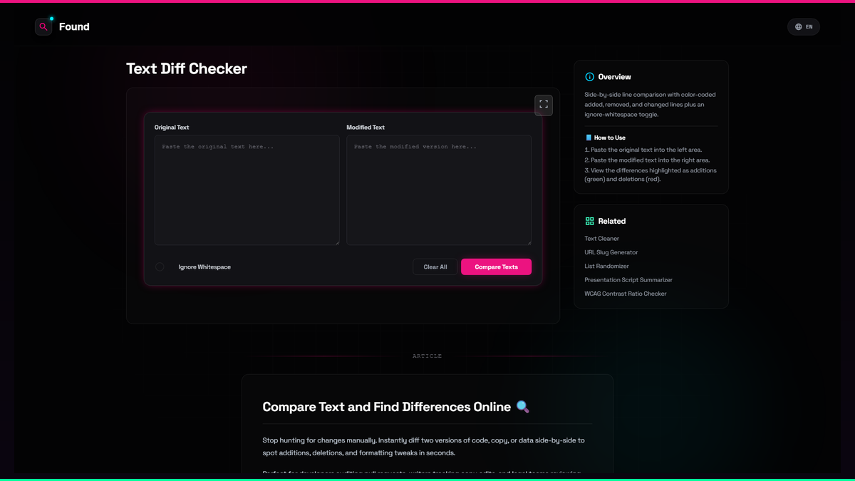 Text Diff Checker - Found