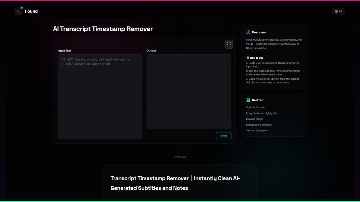 AI Transcript Timestamp Remover - Found