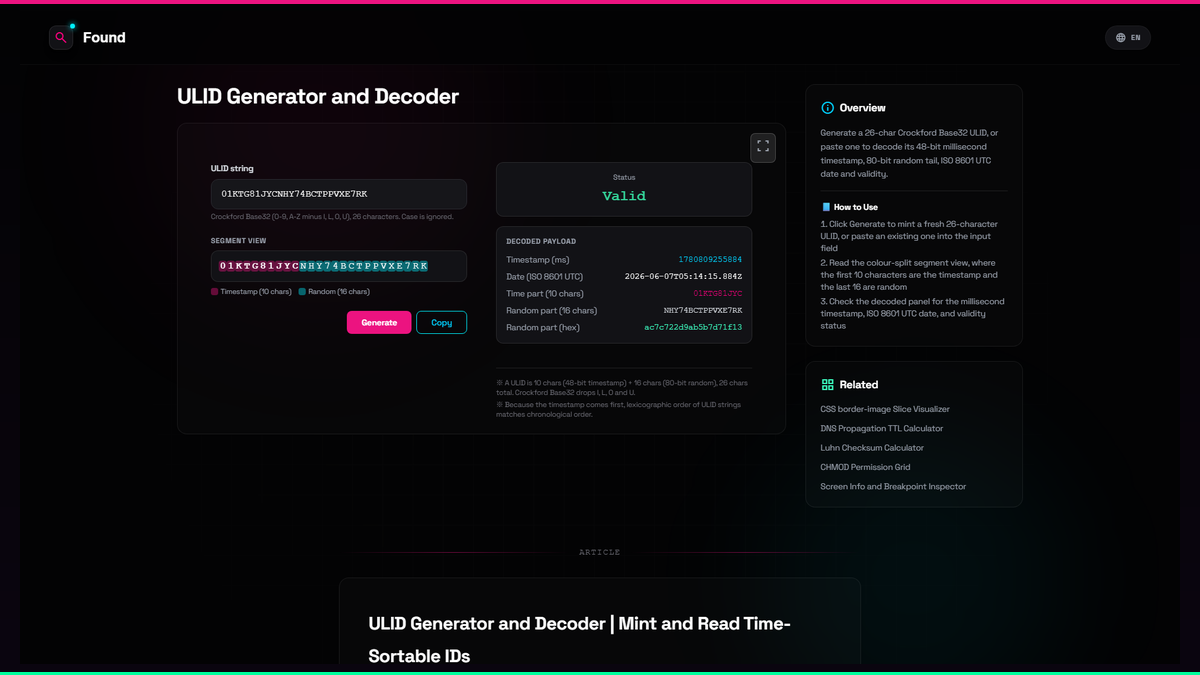 ULID Generator and Decoder - Found