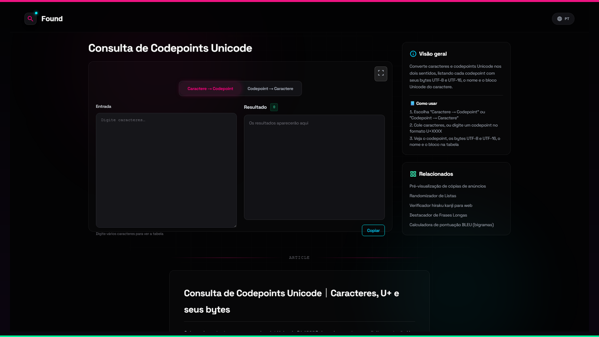 Consulta de Codepoints Unicode - Found