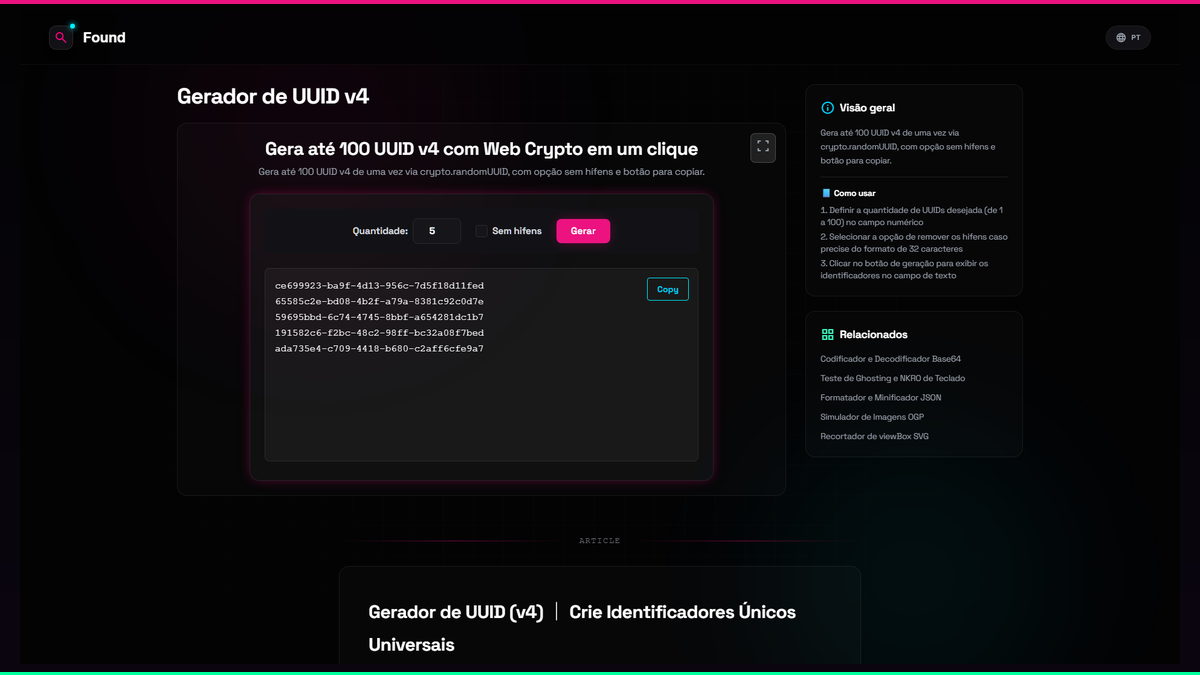 Gerador de UUID v4 - Found