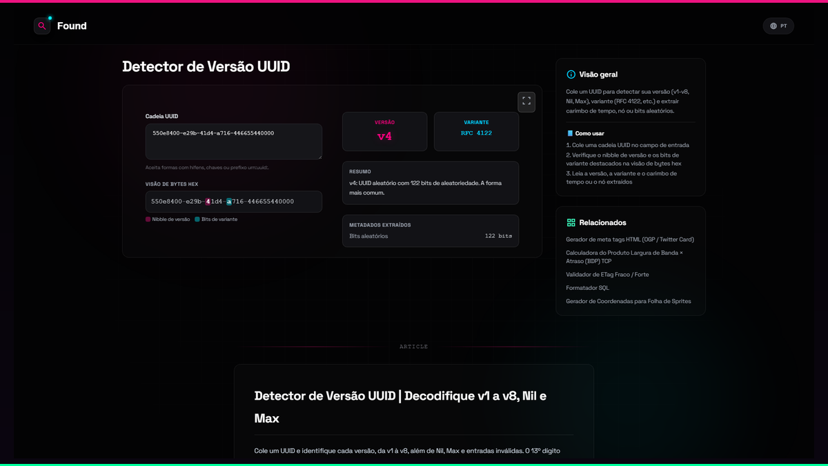 Uuid Decoder Detector de Versão UUID - Found