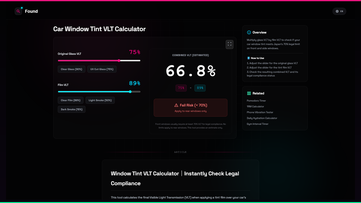 Window Vt Rate Car Window Tint VLT Calculator - Found